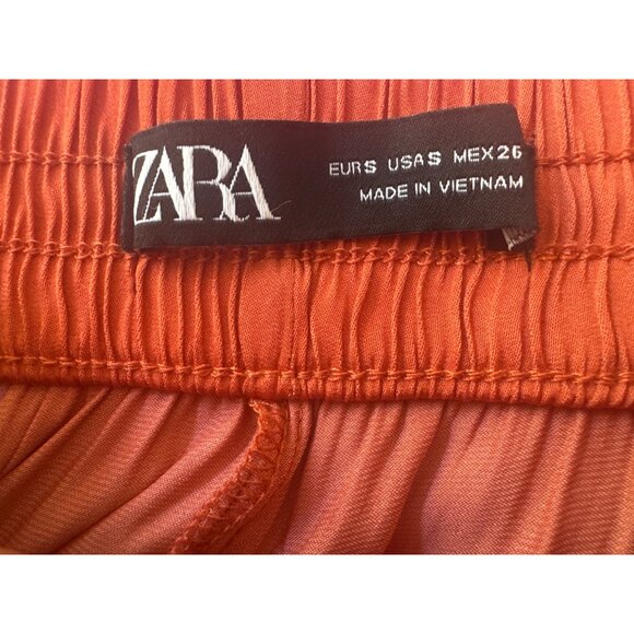 2/$30 ZARA Small Wide-Leg Terra-cotta Crinkled Elastic Flowy Gauchos Pants - Picture 4 of 13